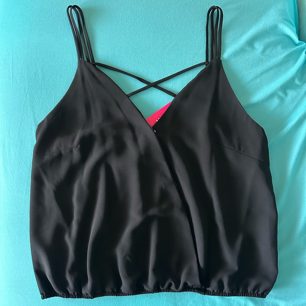 NWT A’GACI Black Strappy Crisscross Cami Top Size L Going Out / Y2K Minimalist